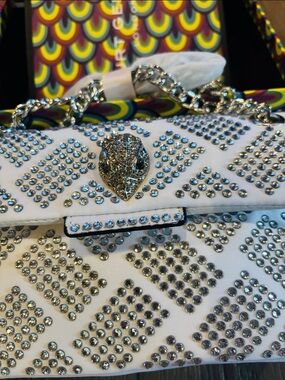 Kurt Geiger rhinestone White Shoulder Bag with Silver Accent